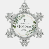 Greenery Cross Baptisme Snowflake Framed Ornament (Voorkant)