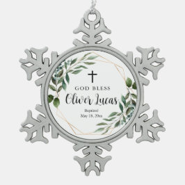 Greenery Cross Baptisme Snowflake Framed Ornament