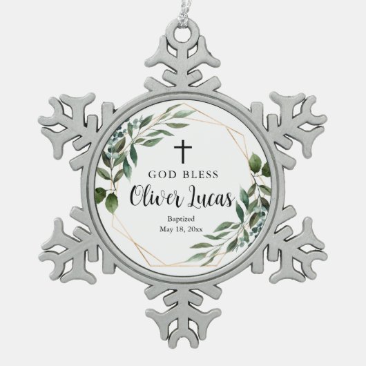 Greenery Cross Baptisme Snowflake Framed Ornament (Voorkant)
