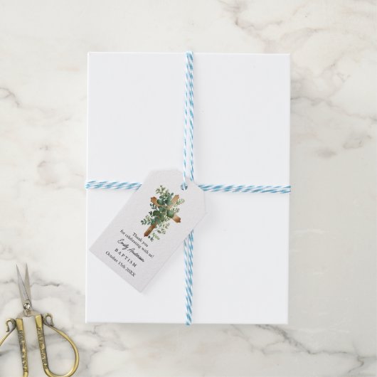 Greenery Cross-minimalist Baptism Christening Cadeaulabel (Met Touw)