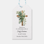 Greenery Cross-minimalist Baptism Christening Cadeaulabel (Voorkant)