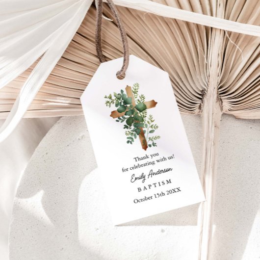 Greenery Cross-minimalist Baptism Christening Cadeaulabel