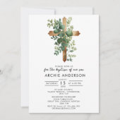 Greenery Cross-minimalist Baptism Christening Kaart (Voorkant)