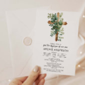 Greenery Cross-minimalist Baptism Christening Kaart