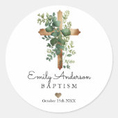 Greenery Cross-minimalist Baptism Christening Ronde Sticker (Voorkant)