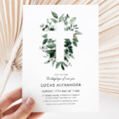Greenery Cross Modern Baptisme Christening Botanic Kaart
