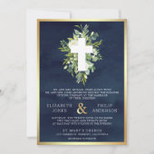 Greenery Cross Navy Alles in één katholieke bruilo Kaart (Voorkant)