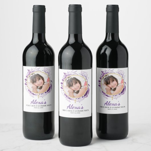 Greenery Cross Purple Photo Wine Bottle Label Wijn Etiket (Flessen)