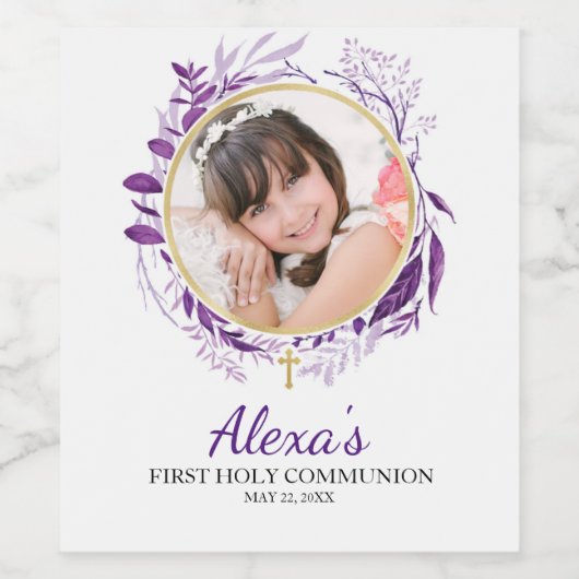 Greenery Cross Purple Photo Wine Bottle Label Wijn Etiket (Enkel label)