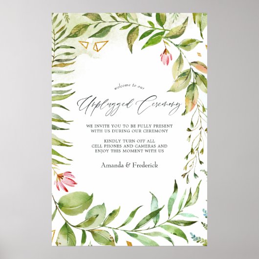 Greenery Crystal Wedding Unplugged Ceremony Poster (Voorkant)