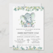 Greenery Cute Elephant Baptism Christening Kaart (Voorkant)
