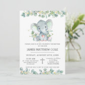 Greenery Cute Elephant Baptism Christening Kaart (Staand voorkant)