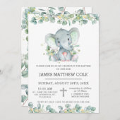 Greenery Cute Elephant Baptism Christening Kaart (Voorkant / Achterkant)