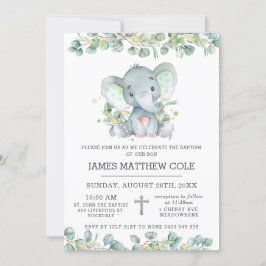 Greenery Cute Elephant Baptism Christening Kaart