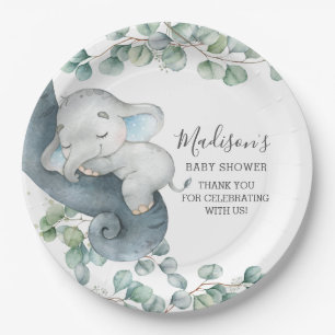 Greenery Cute Elephant Boy Baby shower Birthday Papieren Bordje
