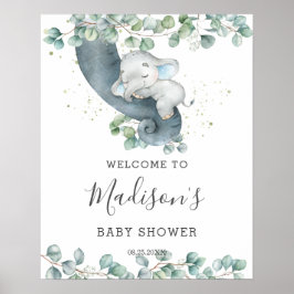 Greenery Cute Elephant Boy Baby shower Welkom Poster