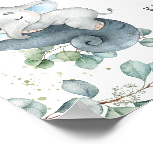 Greenery Cute Elephant Draag een Masker op afstand Poster (Hoek)