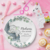 Greenery Cute Elephant Gender Neutral Baby shower Papieren Bordje (Feest)