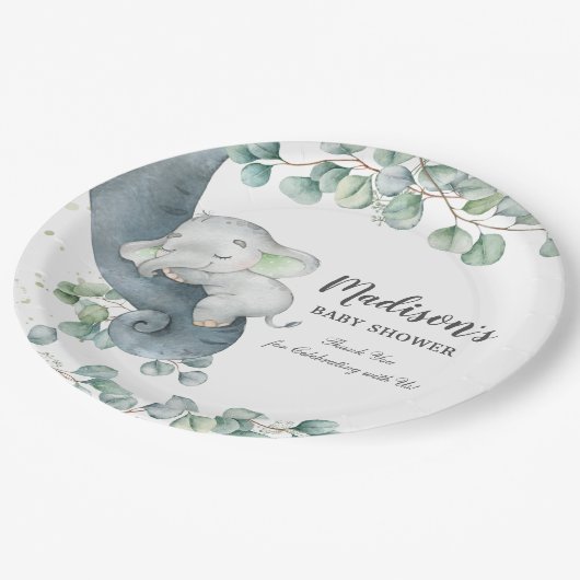 Greenery Cute Elephant Gender Neutral Baby shower Papieren Bordje (Gekanteld)