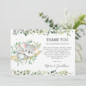 Greenery Cute Koala Gender Neutral Baby shower Bedankkaart (Staand voorkant)