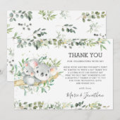 Greenery Cute Koala Gender Neutral Baby shower Bedankkaart (Voorkant / Achterkant)