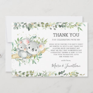 Greenery Cute Koala Gender Neutral Baby shower  Bedankkaart