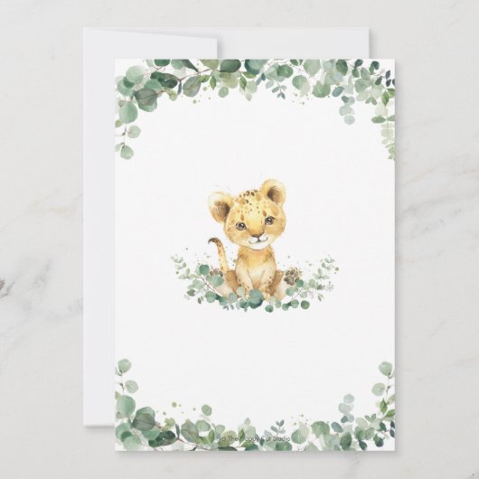 Greenery Cute Lion Cub Boy1st Birthday Wild One Kaart (Achterkant)