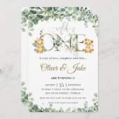 Greenery Cute Lion Cubon Twins Boys 1st Birthday Kaart (Voorkant / Achterkant)