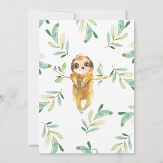 Greenery Cute Sloth Baby shower Boy Bedankkaart (Achterkant)