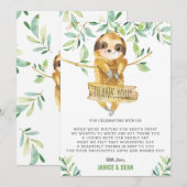 Greenery Cute Sloth Baby shower Boy Bedankkaart (Voorkant / Achterkant)