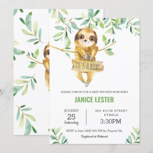 Greenery Cute Sloth Baby shower Boy Kaart