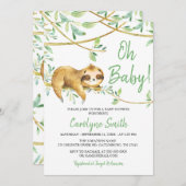 Greenery Cute Sloth Baby shower Invitation Kaart (Voorkant / Achterkant)