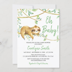 Greenery Cute Sloth Baby shower Invitation Kaart