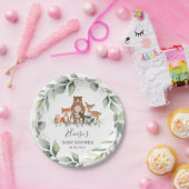 Greenery Cute Woodland Animals Baby shower Neutraa Papieren Bordje (Feest)