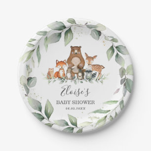 Greenery Cute Woodland Animals Baby shower Neutraa Papieren Bordje
