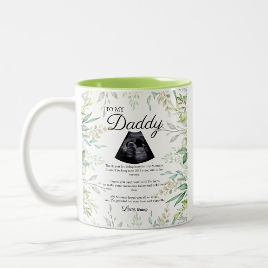 Greenery Dad wordt Bump Poem Leaf Waterverf Tweekleurige Koffiemok (Links)