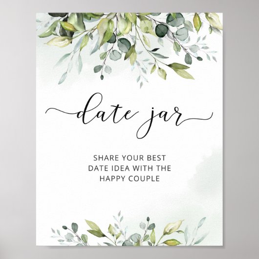 Greenery date nachtideeën. Datum jar bridal game Poster (Voorkant)