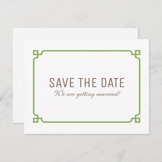Greenery Deco Chic Save the Date Briefkaart (Voorkant / Achterkant)