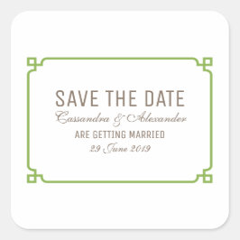 Greenery Deco Chic Save the Date Vierkante Sticker