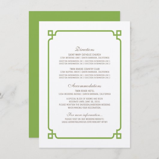 Greenery Deco Chic Wedding Info Kaart (Voorkant / Achterkant)