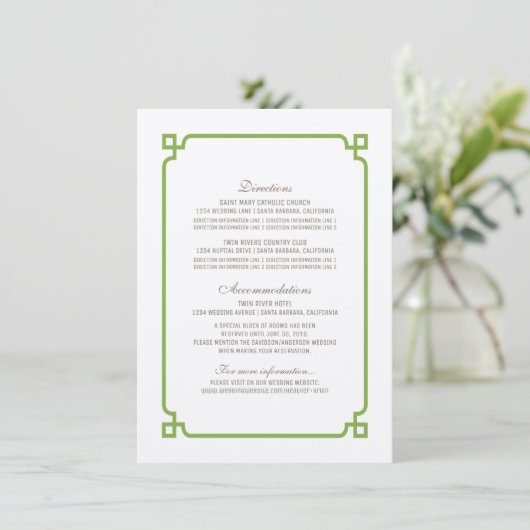 Greenery Deco Chic Wedding Info Kaart (Staand voorkant)