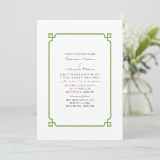Greenery Deco Chic Wedding Invite Kaart (Staand voorkant)