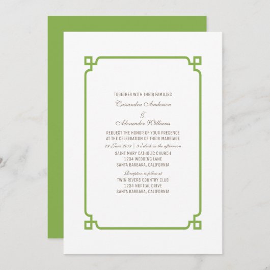 Greenery Deco Chic Wedding Invite Kaart (Voorkant / Achterkant)