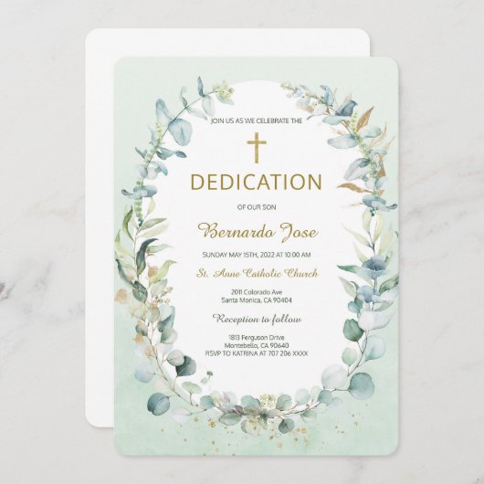 Greenery Dedication Boy Sjabloon Kaart (Voorkant / Achterkant)