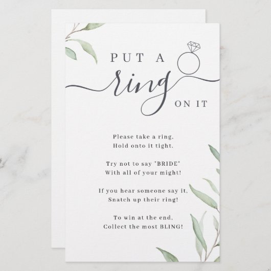 Greenery deed een ring op het vrijgezellenfeest sp (Voorkant / Achterkant)