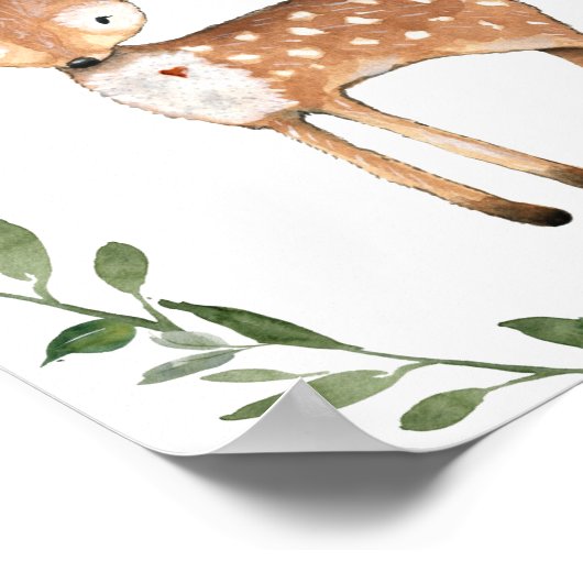 Greenery Deer Woodland Animals Nursery Wall Art Poster (Hoek)
