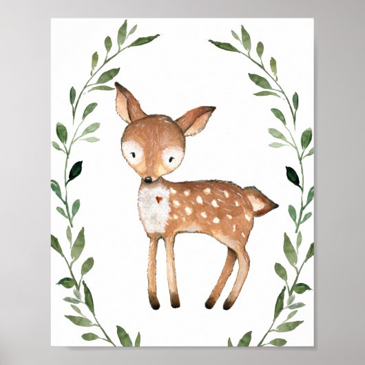 Greenery Deer Woodland Animals Nursery Wall Art Poster (Voorkant)