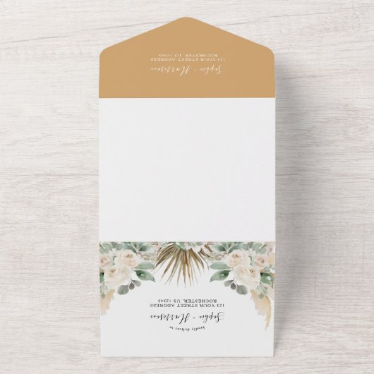 Greenery Desert Boho Pampas Grass Wedding All In One Uitnodiging (Buitenkant)