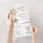 Greenery Desert Boho Pampas Grass Wedding All In One Uitnodiging (Afscheurbaar)