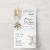 Greenery Desert Boho Pampas Grass Wedding All In One Uitnodiging (Binnen)